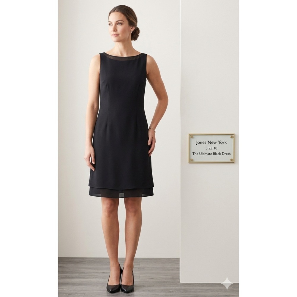 Jones New York Dress Size 10 Black Minimalist Cocktail Chic 90s Sleeveless